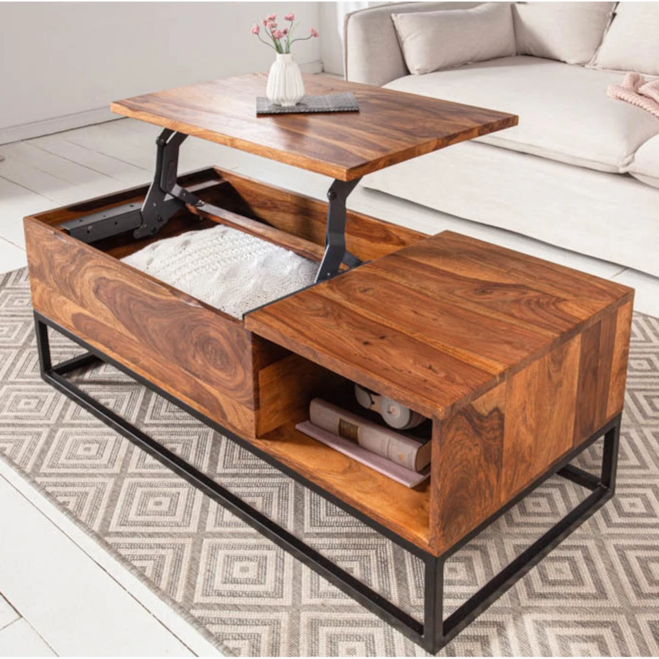 Höhenverstellbarer Couchtisch MAKASSAR FUNCTION 110cm Sheesham Massivholz Tisch - Bild 1 von 4