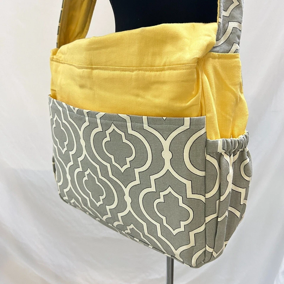 Bolso de hombro o pañales hecho a mano gris tapiz enrejado marroquí amarillo Foto 4 de 4