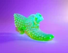 Fenton Vaseline Opalescent Uranium Glass Hobnail Cat Shoe Glows w/ UV READ CHIP