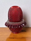 Vintage Fenton For LG Wight Fairy Lamp 3pc Hobnail Ruffle Ruby Red Glows Orange