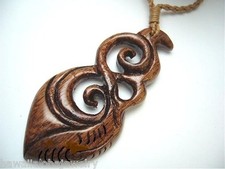 28.5mm Genuine Hawaiian Hand Carved Koa Wood Maori Unity Koru Necklace 27" Adj