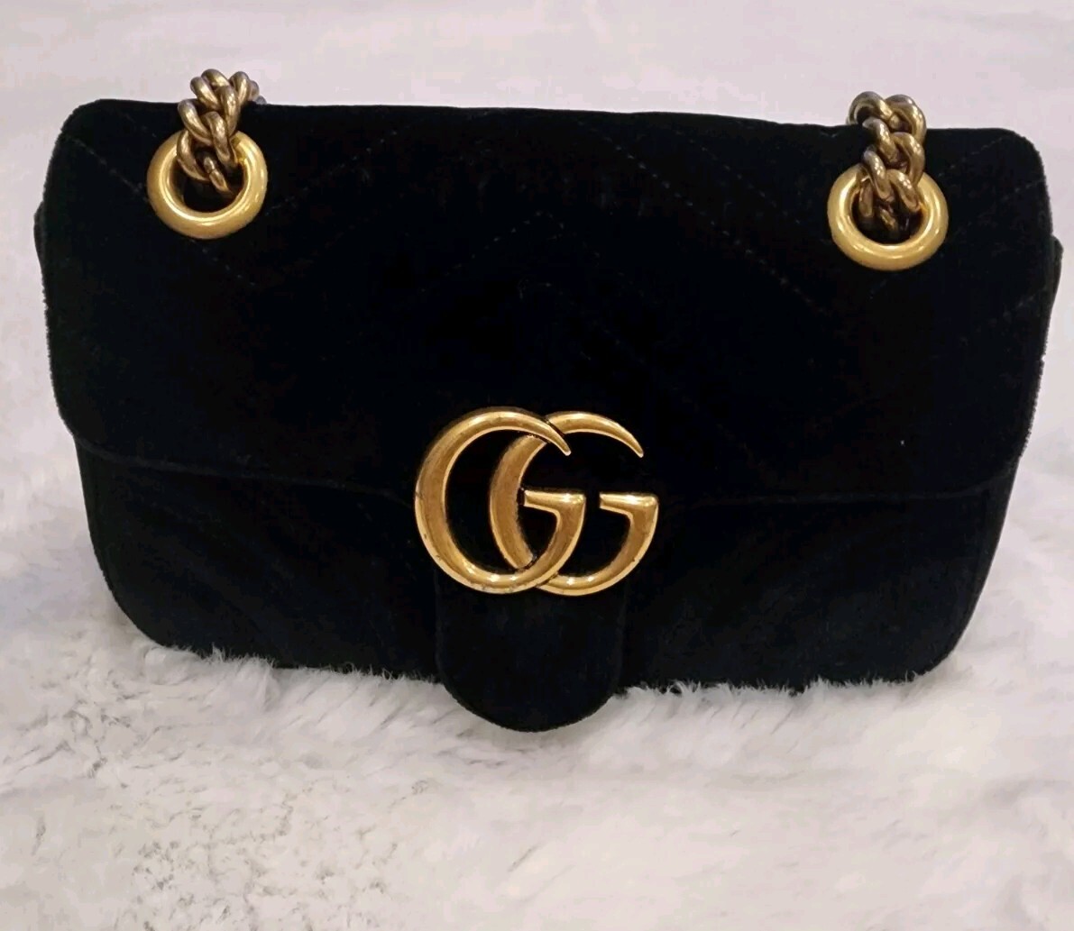 Gucci GG Marmont Flap Bag Matelasse Velvet Mini Black | eBay