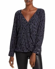 RAILS Ash Cheetah Wild Cat Animal Print High Low Surplice Faux Wrap Top XL = 14