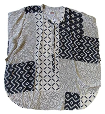 Pete & Greta Johnny Was 100% Silk Patchwork Relaxed Tunic Top Blouse Shirt XS