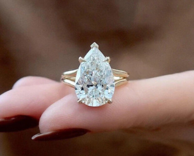IGI Certified 3Ct Pear Lab-Grown IGI Diamond Solitaire Birthday Ring 14k Gold