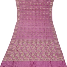 Namaste Vintage Pink Sarees 100% Pure Silk Woven Paisley Sari 5YD Craft Fabric
