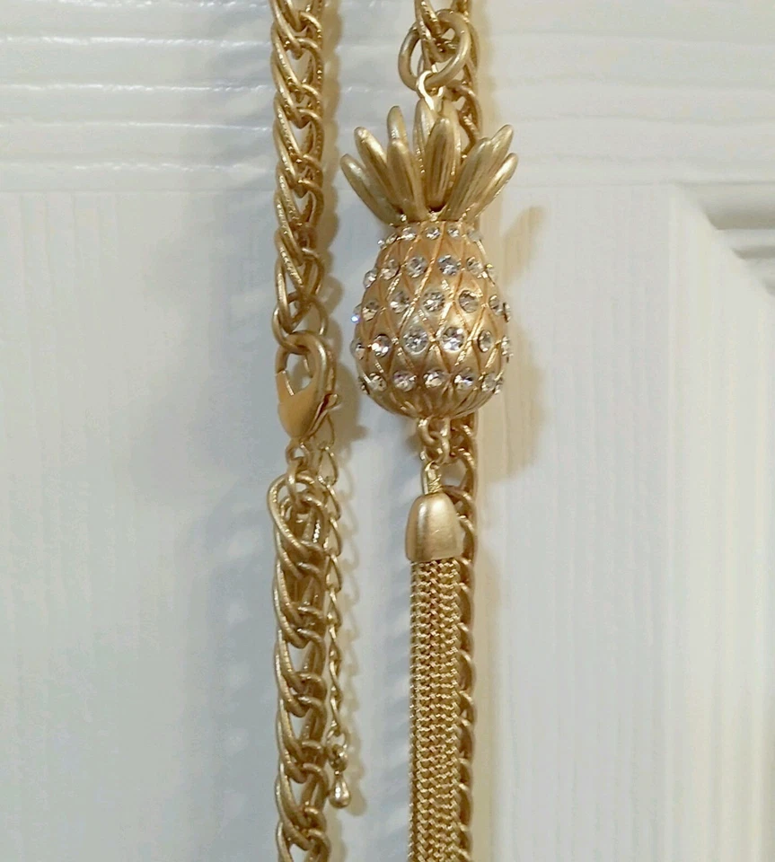 NUEVO CON ETIQUETAS Collar Flamenco 28" Oro Piña Imitación Cristal Diamante Estrás Borla Foto 3 de 4