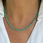 Natural 3mm Turquoise Beaded Choker Necklace Reiki Healing Energy Gift for Women