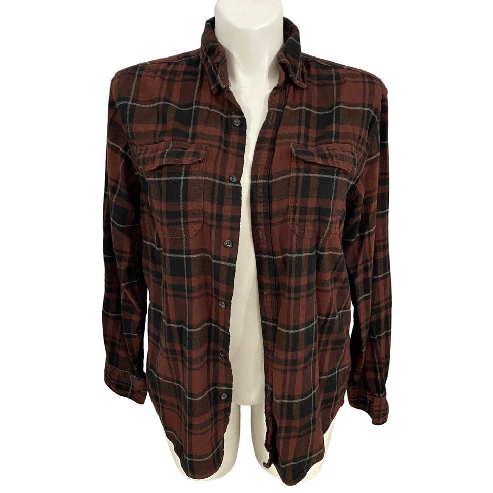 Upcycled Flannel Shirt Womens XL Shacket Banana Squad Brown Country Grunge - Image 2 of 4