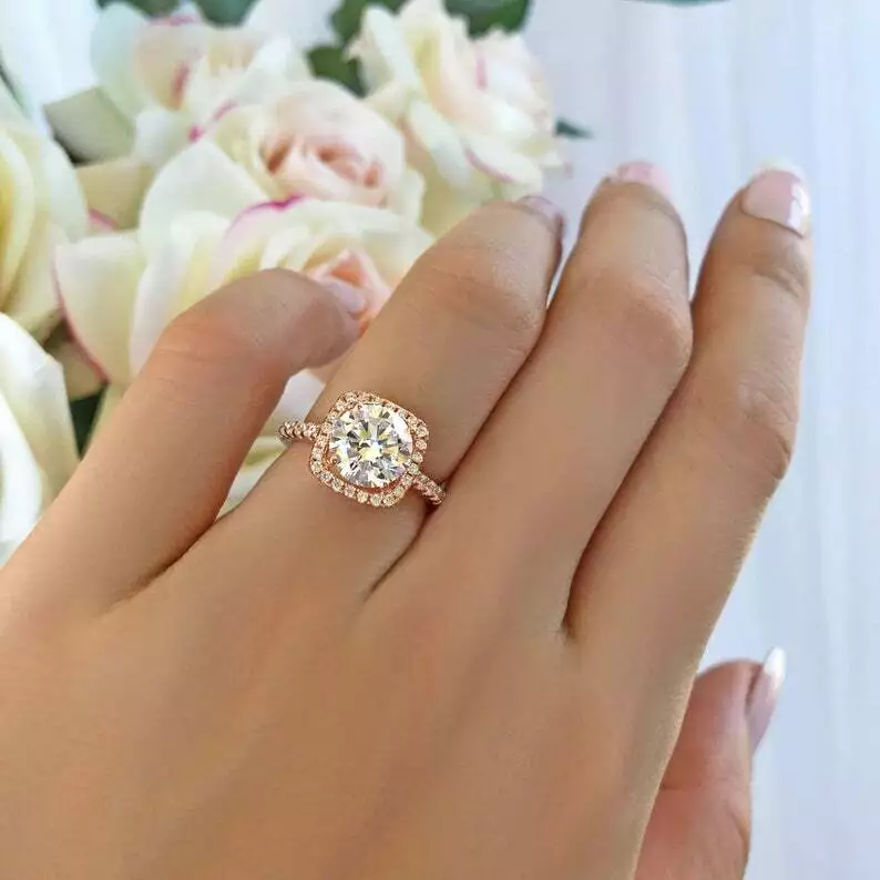 Classic 2.25 Carats Engagement Ring. Round Solitaire Ring. 