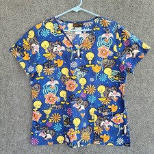 Looney Tunes Tweety Bird Sylvester Cat Nursing Nurse Medical Scrub Top Sz M