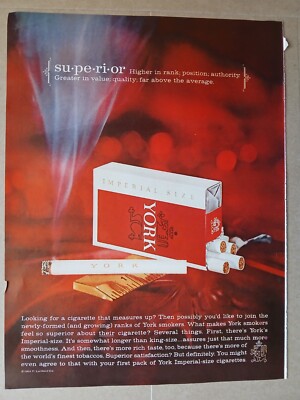 1964 York Cigarettes ''superior...'' Imperial size Vintage Print Ad
