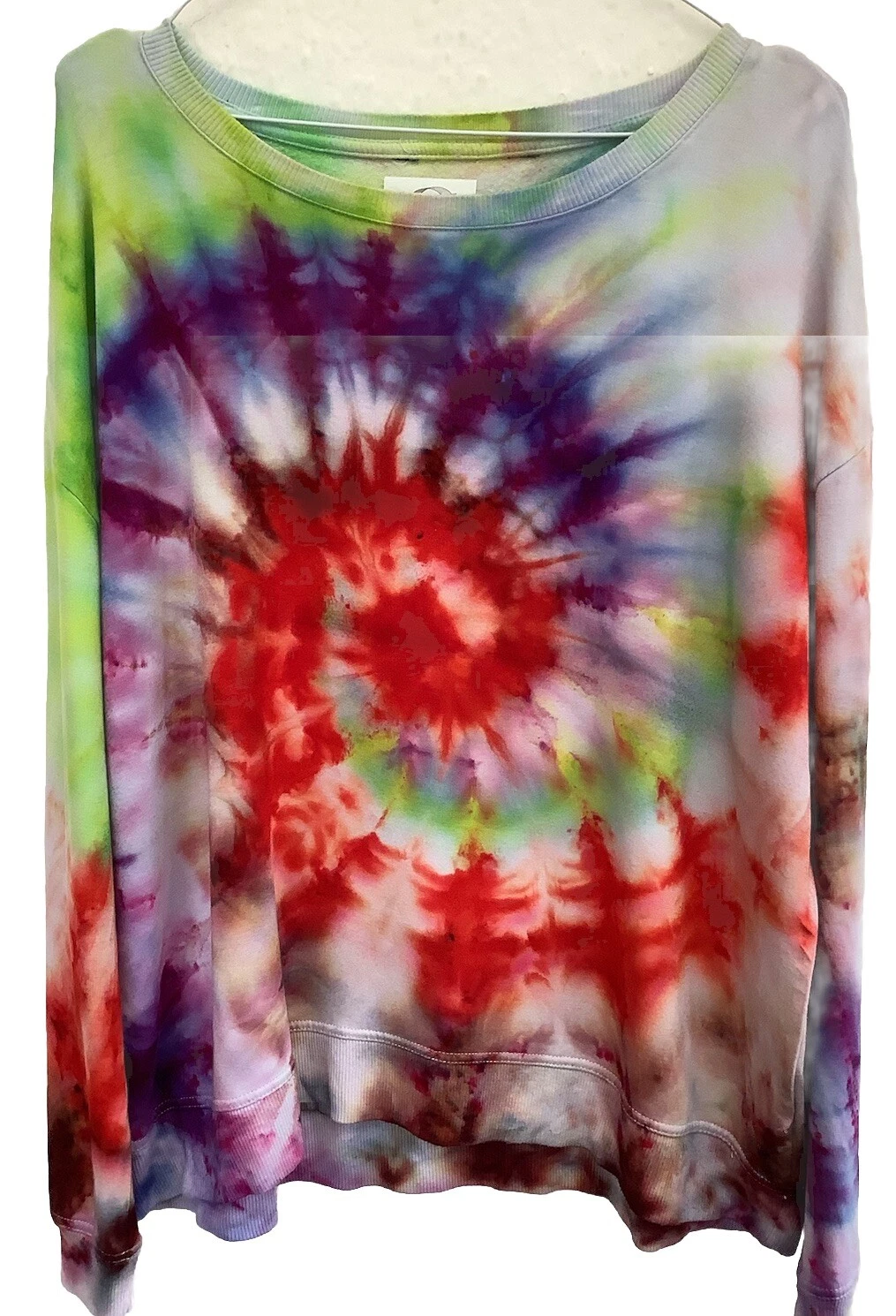 Preloved unisex sweatshirt, reworked rainbow spiral tie dye,summer festival Wear