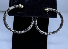 David Yurman Cable Circular Earrings Vintage Sideways Hoops 925 Silver 18K Yg