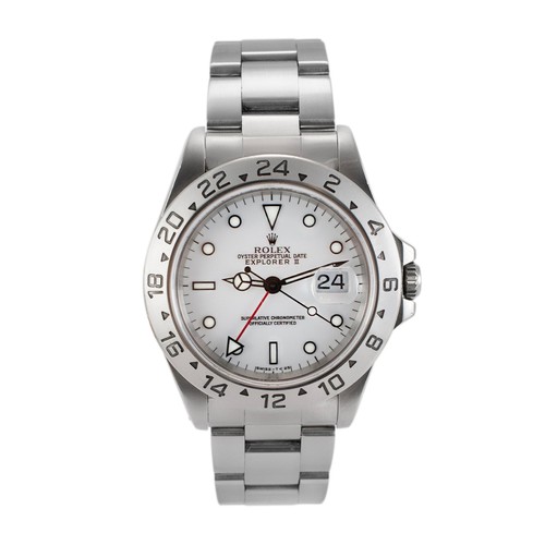 1998 Rolex Explorer II 40MM 16570 GMT Polar White Oyster Stainless Steel Watch