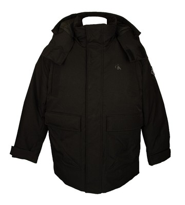 CK CALVIN KLEIN JEANS wattierte blaue Winterjacke mit abnehmbarer Kapuze, Tasche