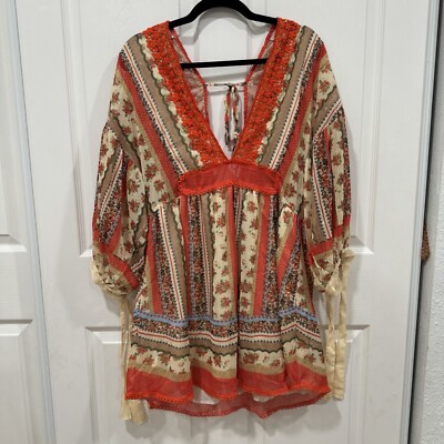 Agua Bendita Long Sleeve Mini dress Women's Size Large Boho Flare | eBay