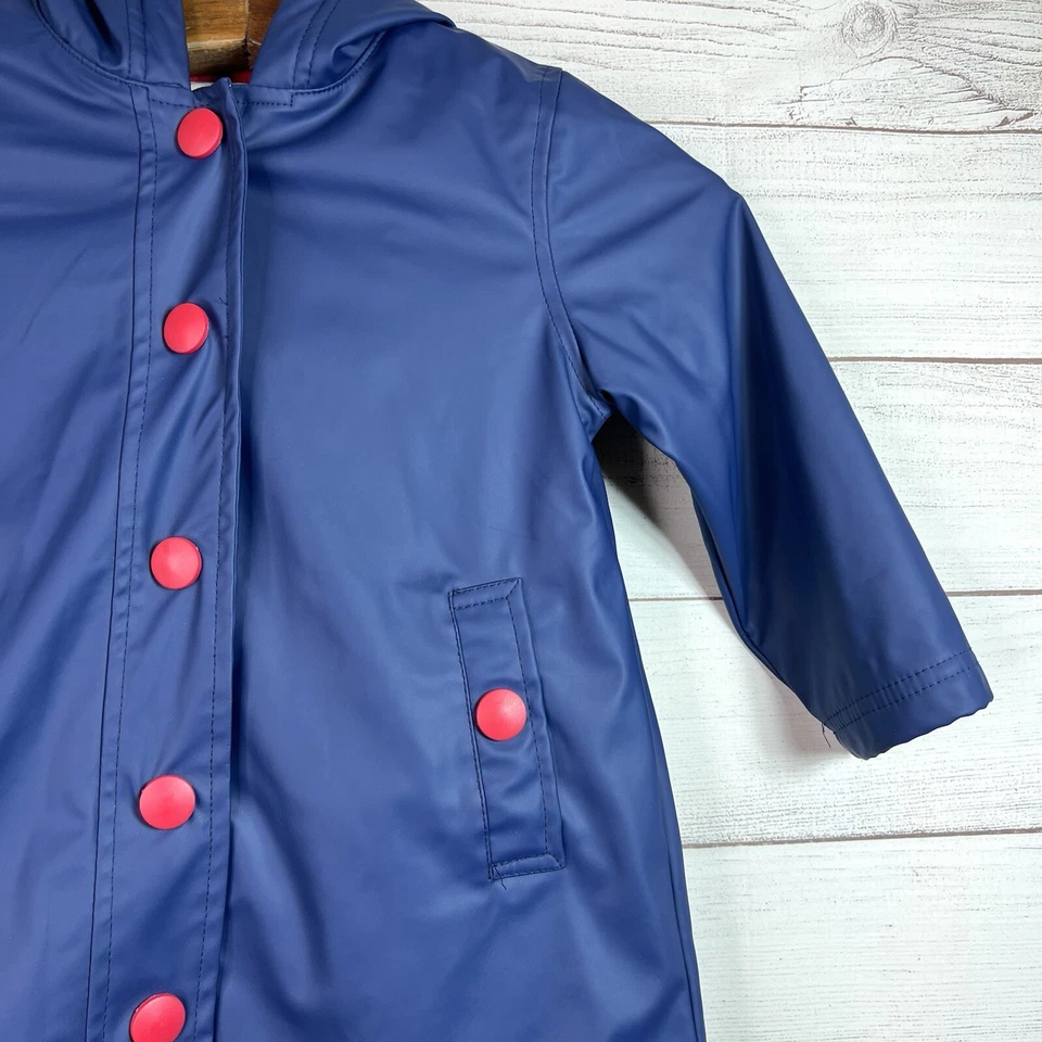 Hatley Raincoat Jacket Girls Blue Red Terry Cloth Lining Size 4 Outdoor - Image 4 of 4