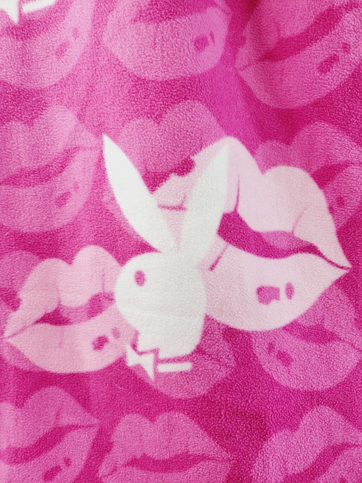 Playboy Classic Rabbit Heads & Lips Purple & Pink Plush Fleece Blanket 50" X 60" - Image 2 of 4