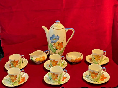 GRAY'S POTTERY (Frühe Susie Cooper) KAFFEESERVICE ''AZALEE''. 1921-1928.HANDBEMALT.