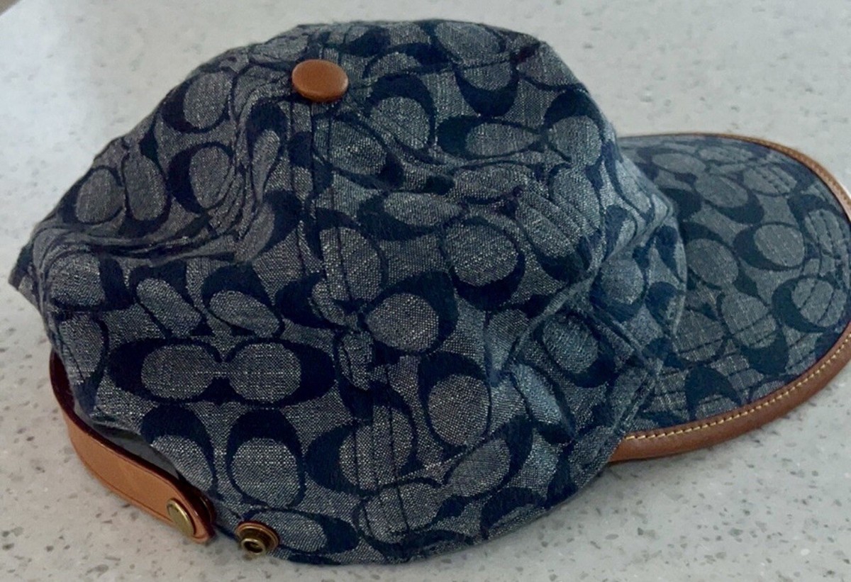 Coach Limited Edition Signature Denim Brown Leather Trim Cap 