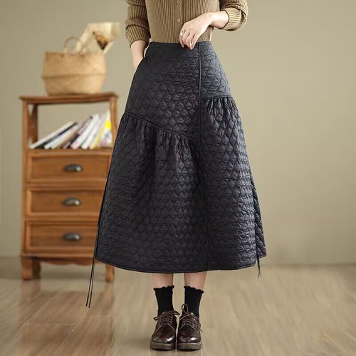 Winter Womens Quilted Warm A-Line Skirts Cotton Thicken Loose Long Skirts Dress