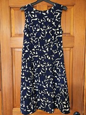 Cream & Navy Dress. UK 10. Flowers & Buds design.Autumn party/afternoon tea