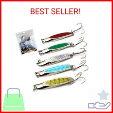 FishingPepo 5pcs Fishing Spoons Lure, Casting Trolling Spoon Treble Hooks Metal