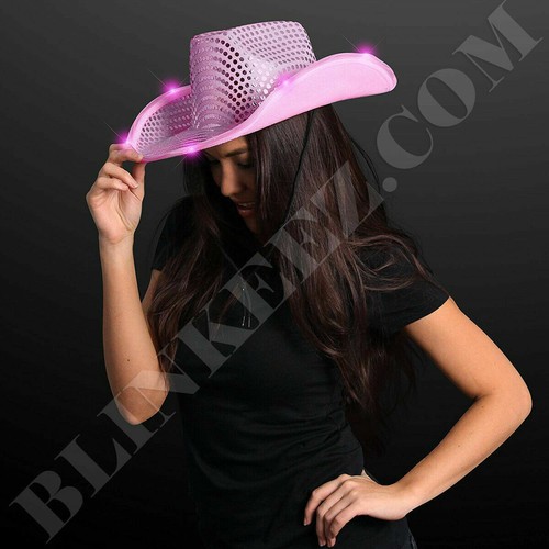PINK LED Cowboy Hat with PINK Sequins 