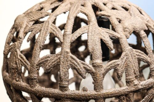 Japanese Iron hanging lantern TORO Sparrow & Bamboo SUKASHI TAISHO w10.4" *62 - Picture 22 of 24