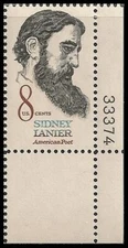 US 1446 Sidney Lanier 8c plate single LR 33374 MNH 1972