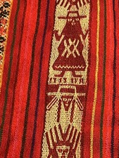 Peruvian Tribal Woven Alpaca Wool Tapastry Fringed Poncho 1960  s