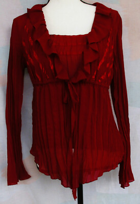 Notations Womens Long Sleeve Ruffle Blue Geometric Top Size S