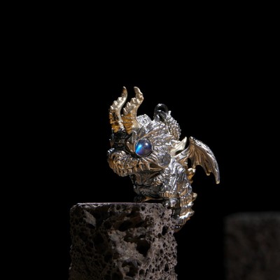 Skeleton Dragon Dinosaur Silver hand polished 925 sterling silver couple pendant