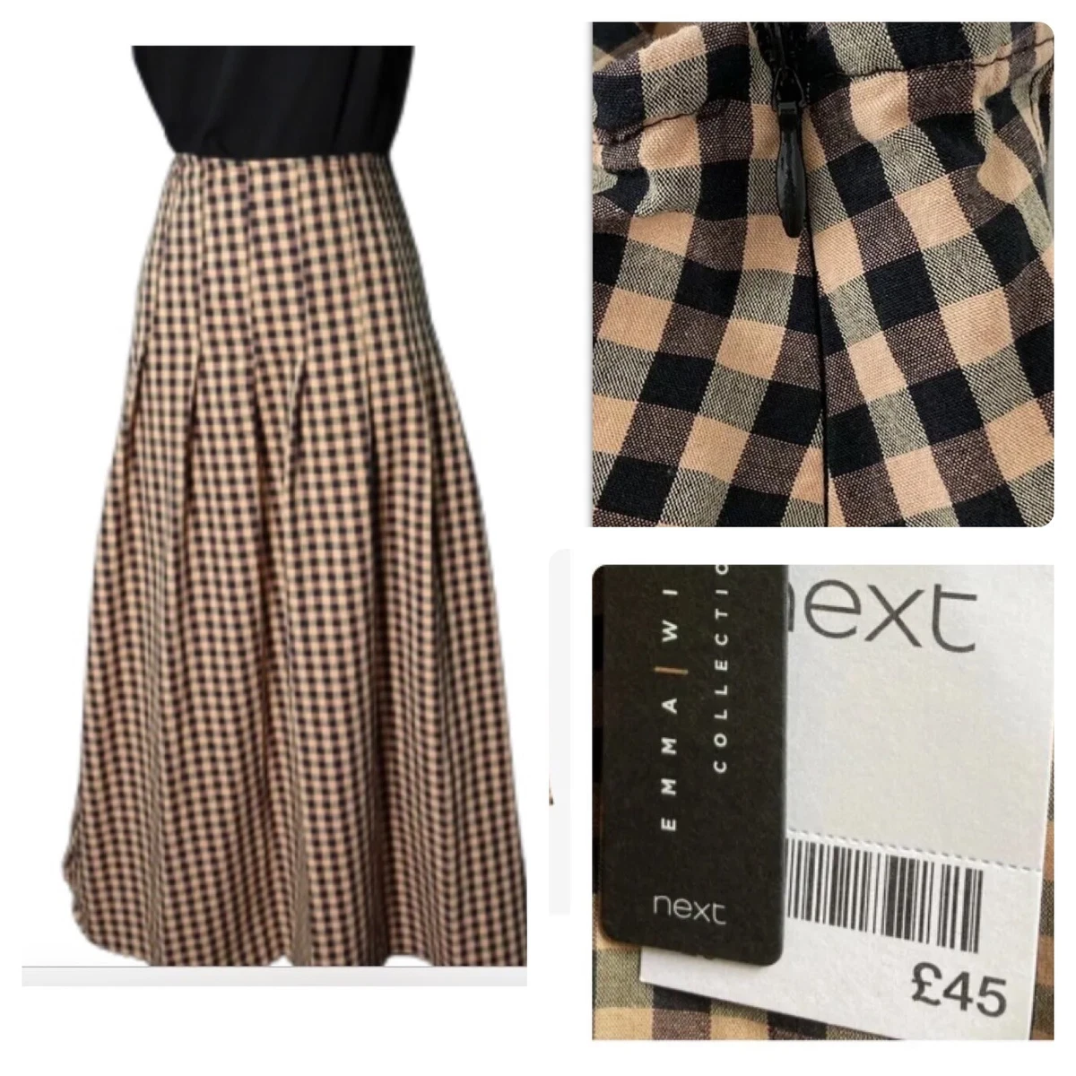 Next Emma Willis Size 8 R Check Gingham MIDI skirt 💯% Cotton Party Office  New | eBay