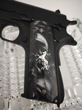 Colt black pearl 1911 grips silver metal horse Government Commander full size