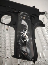 Colt black pearl 1911 grips silver metal horse Government Commander full size