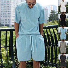 Mens Sweatsuits 2 Piece Short Sleeve T-Shirt Tracksuit Sets Shorts Suits
