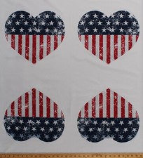 35.5" X 68" Packcloth Panel Patriotic Hearts USA American Flag Fabric D245.18