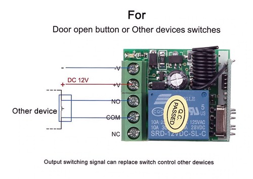 DC 12V 433Mhz 1CH Sans Fil RF Relais Garage Télécommande Module Récepteur 10A - Imagen 6 de 6