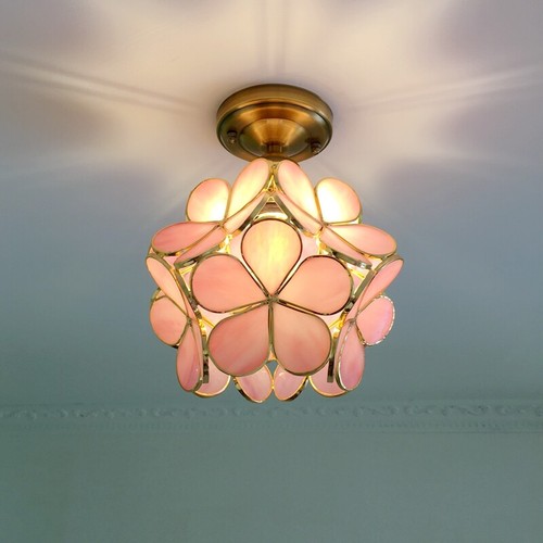 Tiffany Floral Glass Shade Flush Mount Light Creative Ceiling Lamp Girls Room - Picture 4 of 14