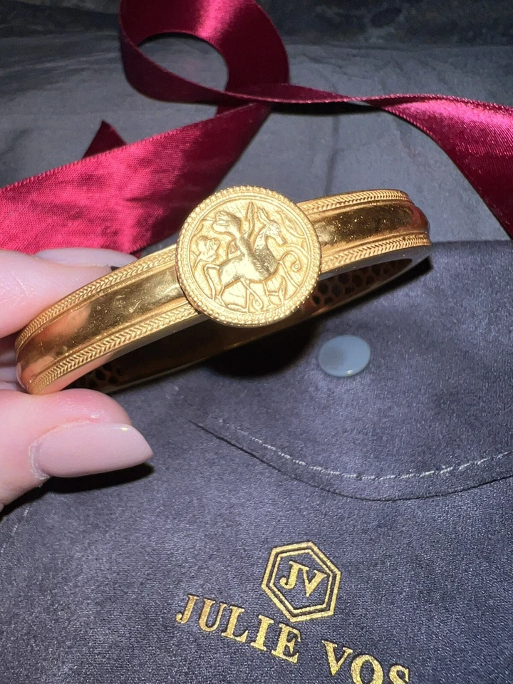 NUEVO Brazalete Brazalete Brazalete con Bisagras Medallón Moneda Julie Vos Chapado en Oro 24k y Circonita cúbica  Foto 2 de 4