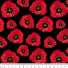 Remembering the ANZACS WW1 Poppies Black Small Cotton Quilting Fabric 1/2 YARD