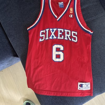 Gold Logo Julius Erving Champion Jersey Philadelphia 76ers Mens 40 NBA Dr. J Red