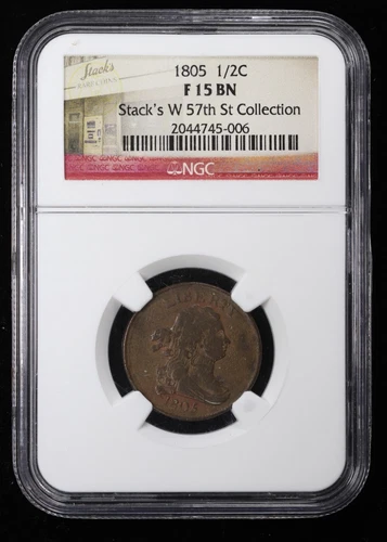 1805 Draped Bust Half Cent NGC F15 BN Stack's W Collection