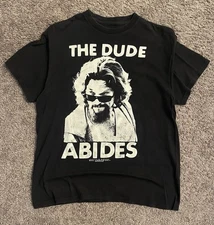 The Dude Abides Big Lebowski T-Shirt Black Jeff Bridges Graphic Tee Size L