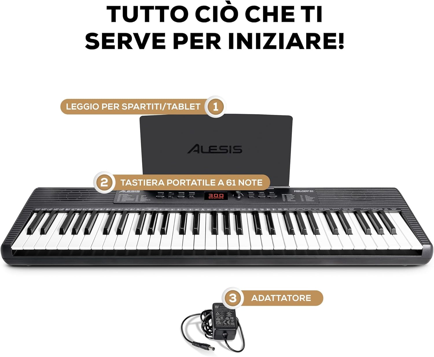 Melody 61 Pianola Tastiera a 61 Tasti per Principianti Con Altoparlanti, Leggio, foto 3