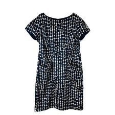 Chris McLaughlin blue white dot ruched pocked shift midi dress 16