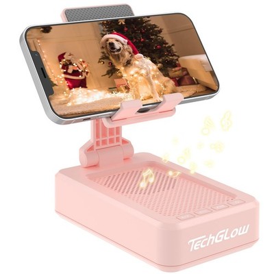 TechGlow Gift for Women Foldable Cellphone Stand with Bluetooth Speaker Pink