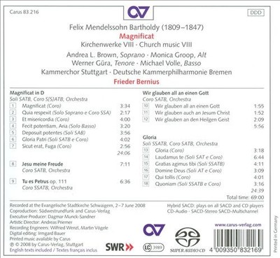 FRIEDER BERNIUS FELIX MENDELSSOHN: MAGNIFICAT NEW SUPER AUDIO HYBRID CD